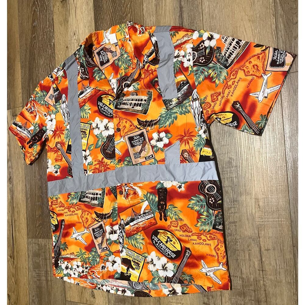 Hawaiian Fridays 2XL Reflective Hawaiian Shirt Safety Class 2 Work USA Made EUC - Picture 2 of 8
